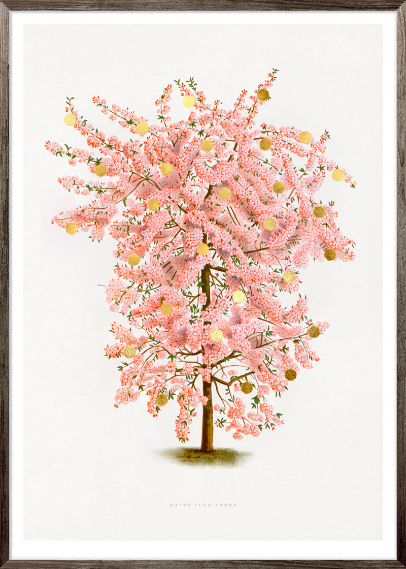 Gold Dots Pink Tree Paper