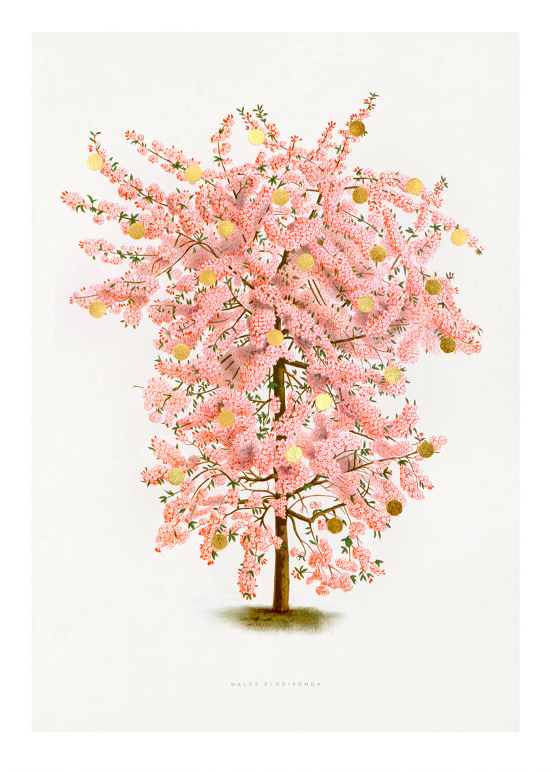 Gold Dots Pink Tree Paper