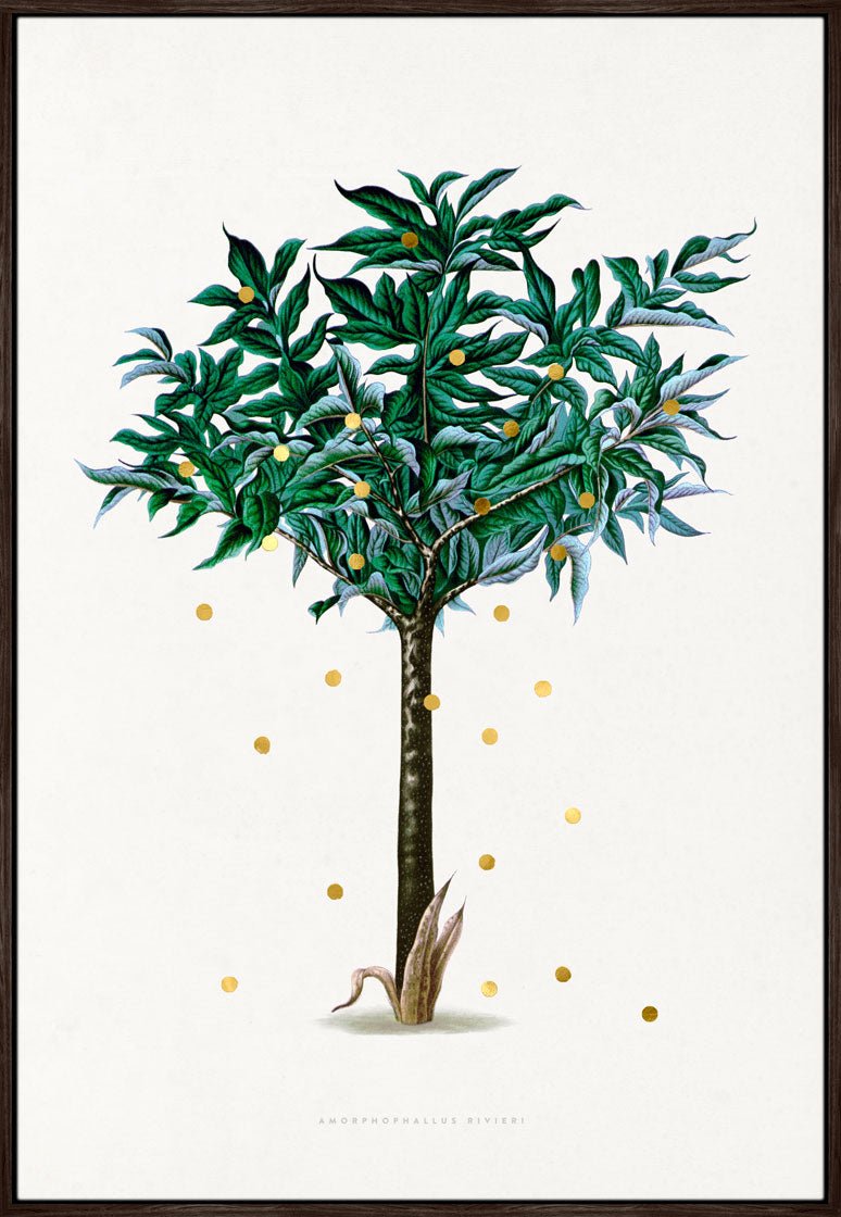 Gold Dots Stella Tree – Kunsttryk med 24K bladguld og detaljer i elegant svæveramme.