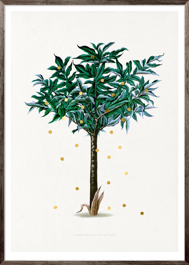 Gold Dots Stella Tree Paper – eksklusivt giclée-kunsttryk med håndpåførte 24K bladguld-dots