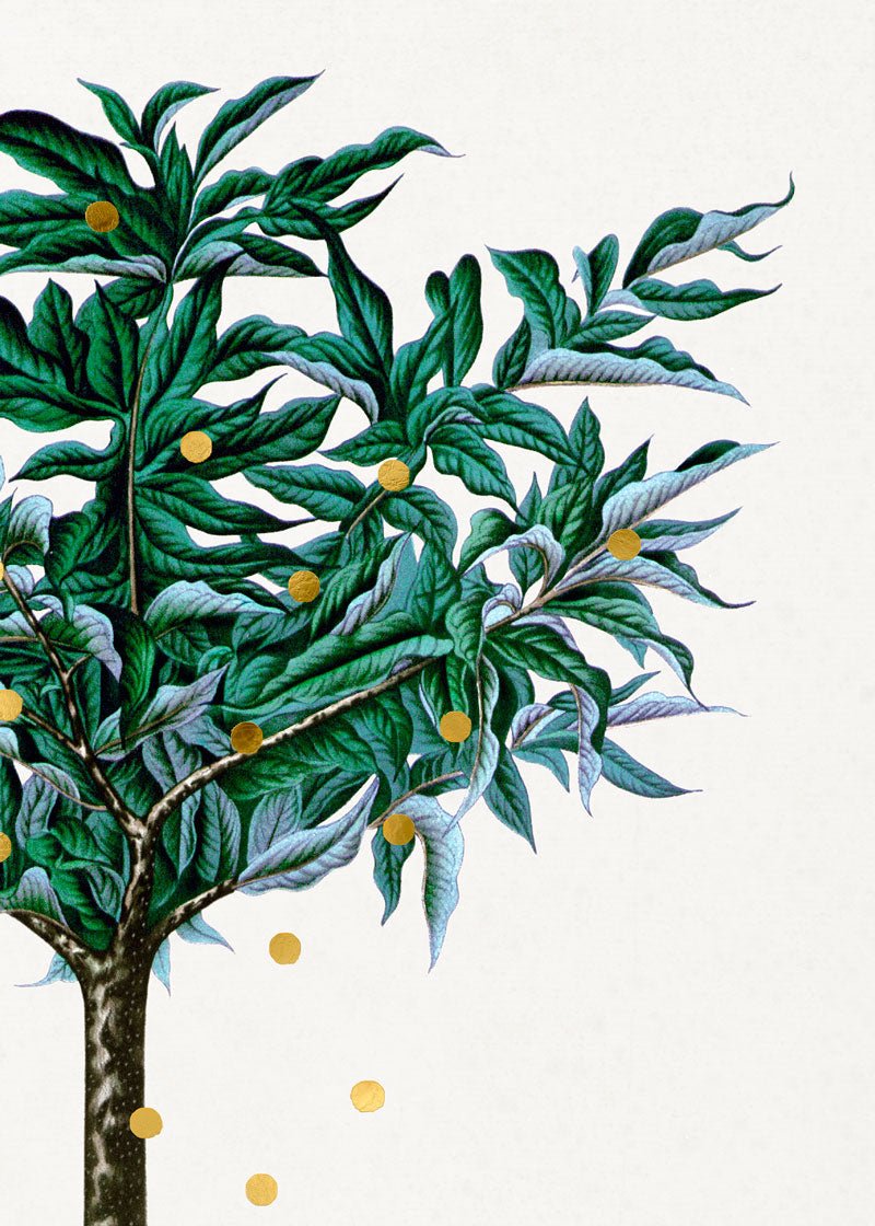 Gold Dots Stella Tree Paper – eksklusivt giclée-kunsttryk med håndpåførte 24K bladguld-dots