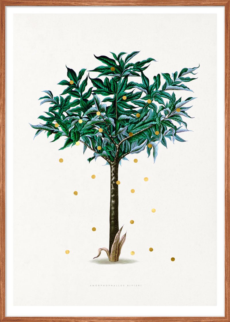 Gold Dots Stella Tree Paper – eksklusivt giclée-kunsttryk med håndpåførte 24K bladguld-dots
