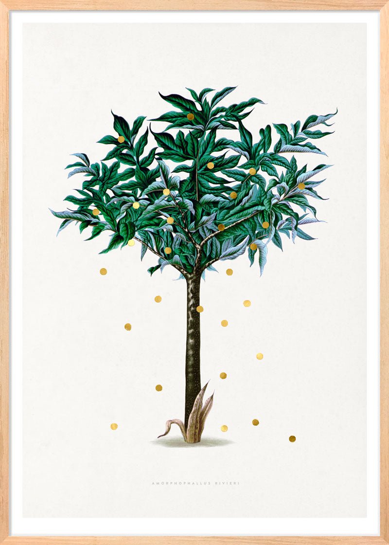 Gold Dots Stella Tree Paper – eksklusivt giclée-kunsttryk med håndpåførte 24K bladguld-dots