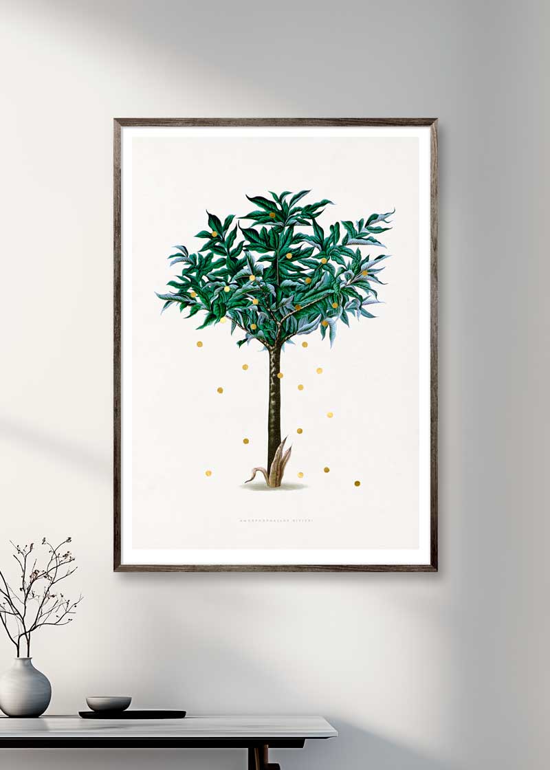 Gold Dots Stella Tree Paper – eksklusivt giclée-kunsttryk med håndpåførte 24K bladguld-dots