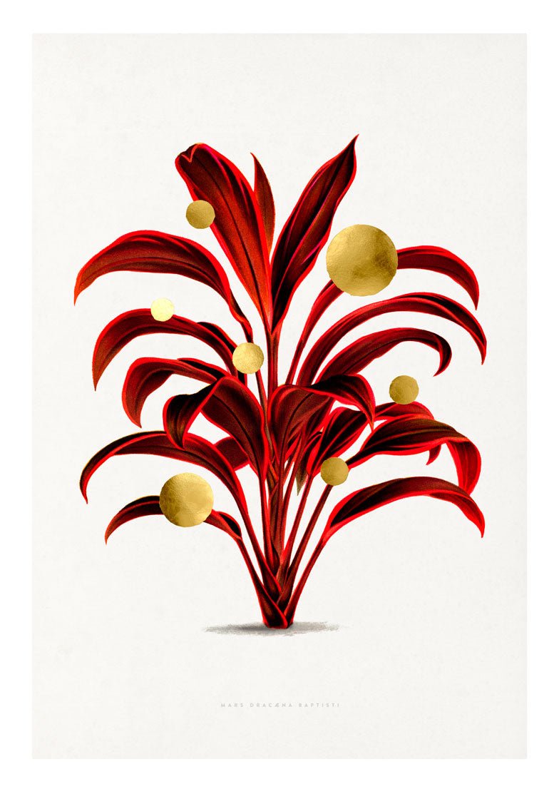 Gold Dots Mars Tree Paper – eksklusivt giclée-kunsttryk med håndpåførte 24K bladguld-dots, trykt på Fabriano-papir