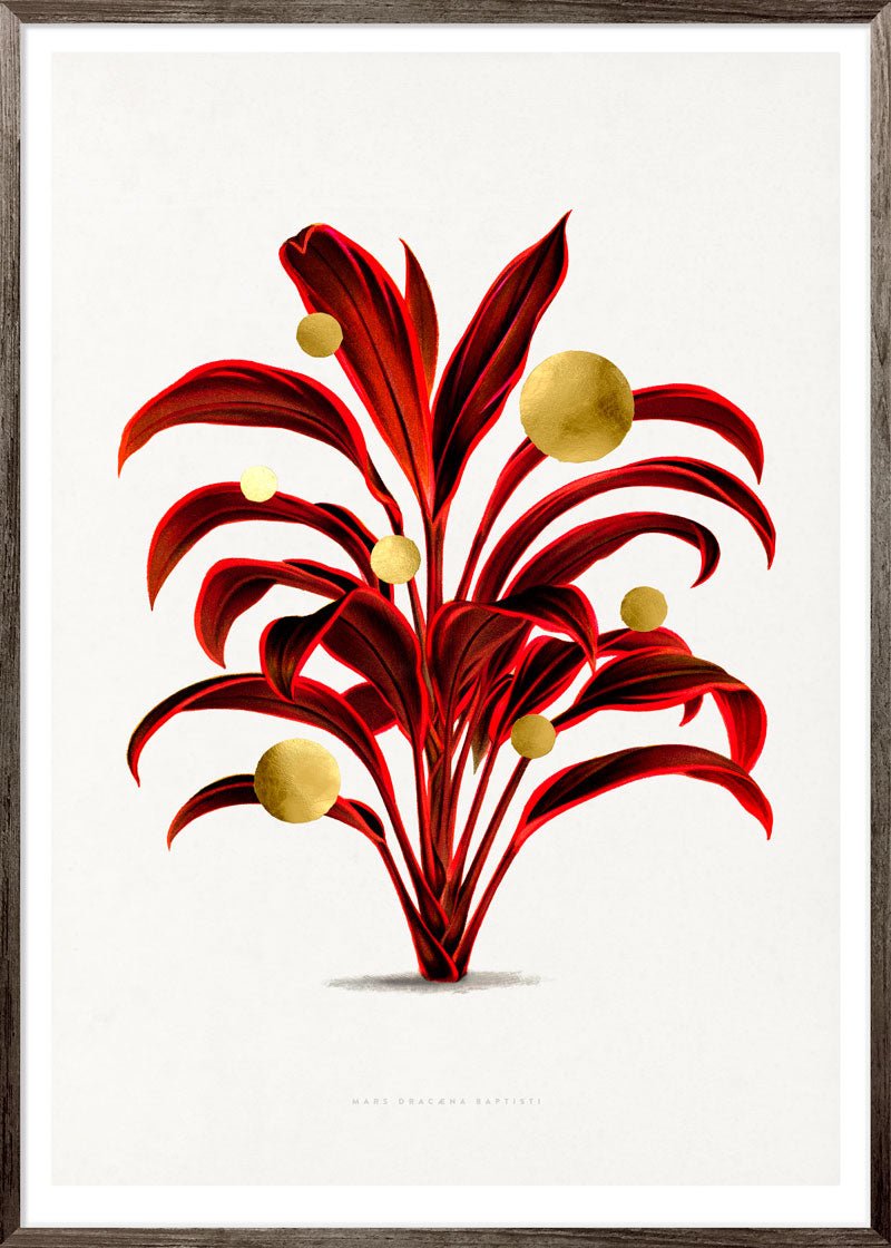 Gold Dots Mars Tree Paper – eksklusivt giclée-kunsttryk med håndpåførte 24K bladguld-dots, trykt på Fabriano-papir