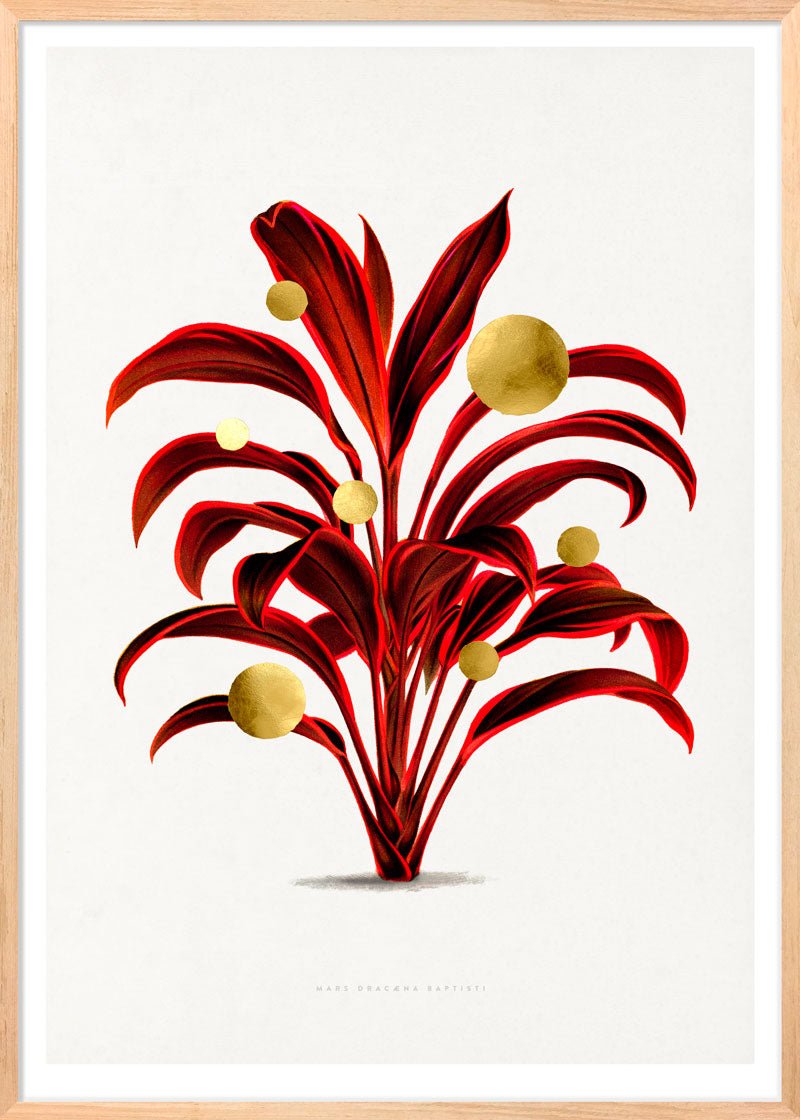 Gold Dots Mars Tree Paper – eksklusivt giclée-kunsttryk med håndpåførte 24K bladguld-dots, trykt på Fabriano-papir