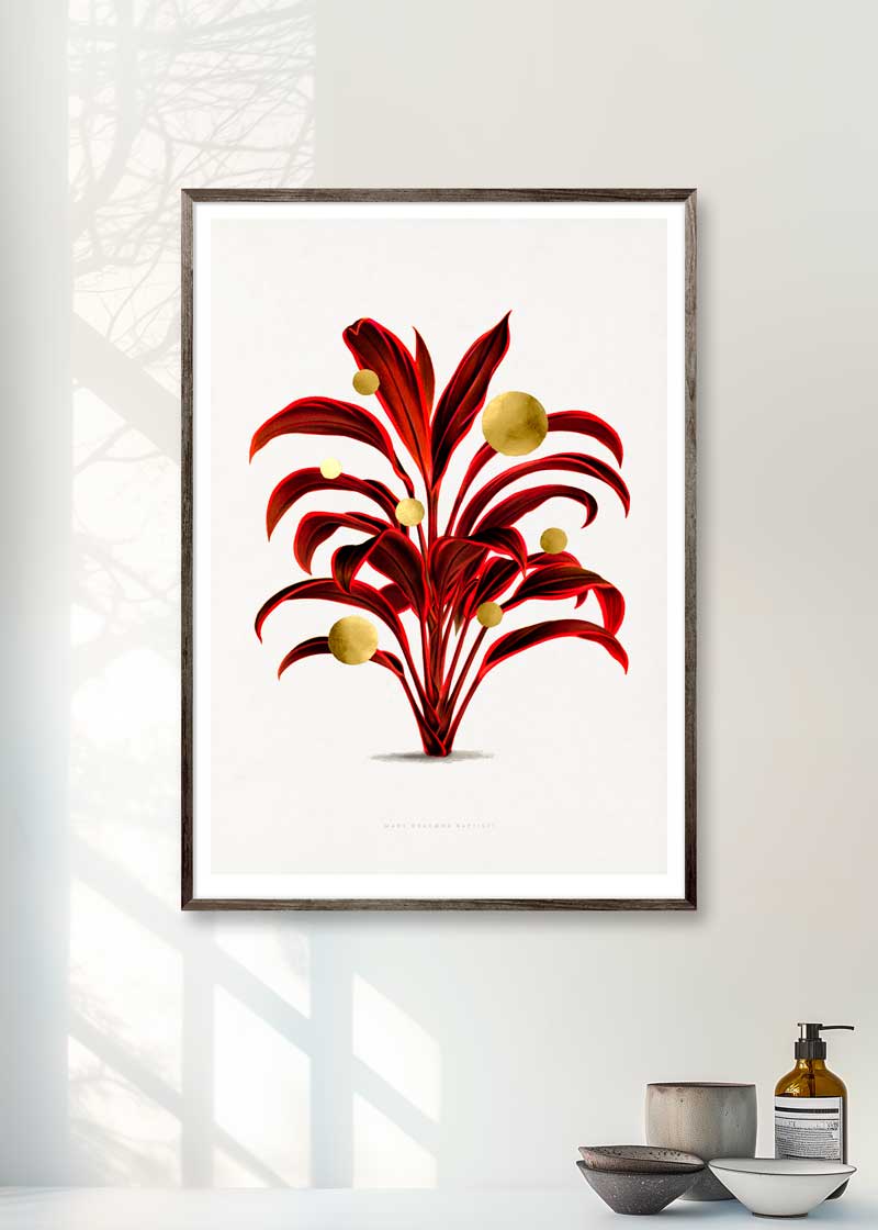 Gold Dots Mars Tree Paper – eksklusivt giclée-kunsttryk med håndpåførte 24K bladguld-dots, trykt på Fabriano-papir