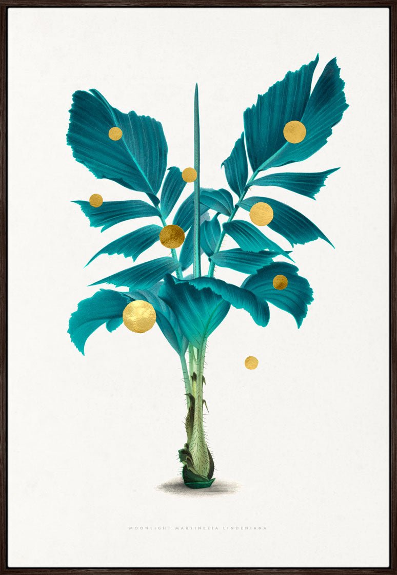 Gold Dots Moonlight Tree – Kunsttryk med 24K bladguld og håndforædlede detaljer. Indrammet i svæveramme