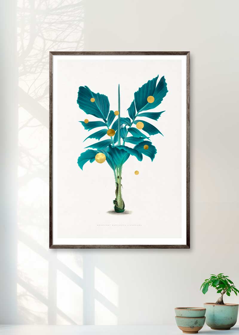 Gold Dots Moonlight Tree Paper – eksklusivt giclée-kunsttryk med 24K håndpåførte bladguld-dots, trykt på Fabriano-papir