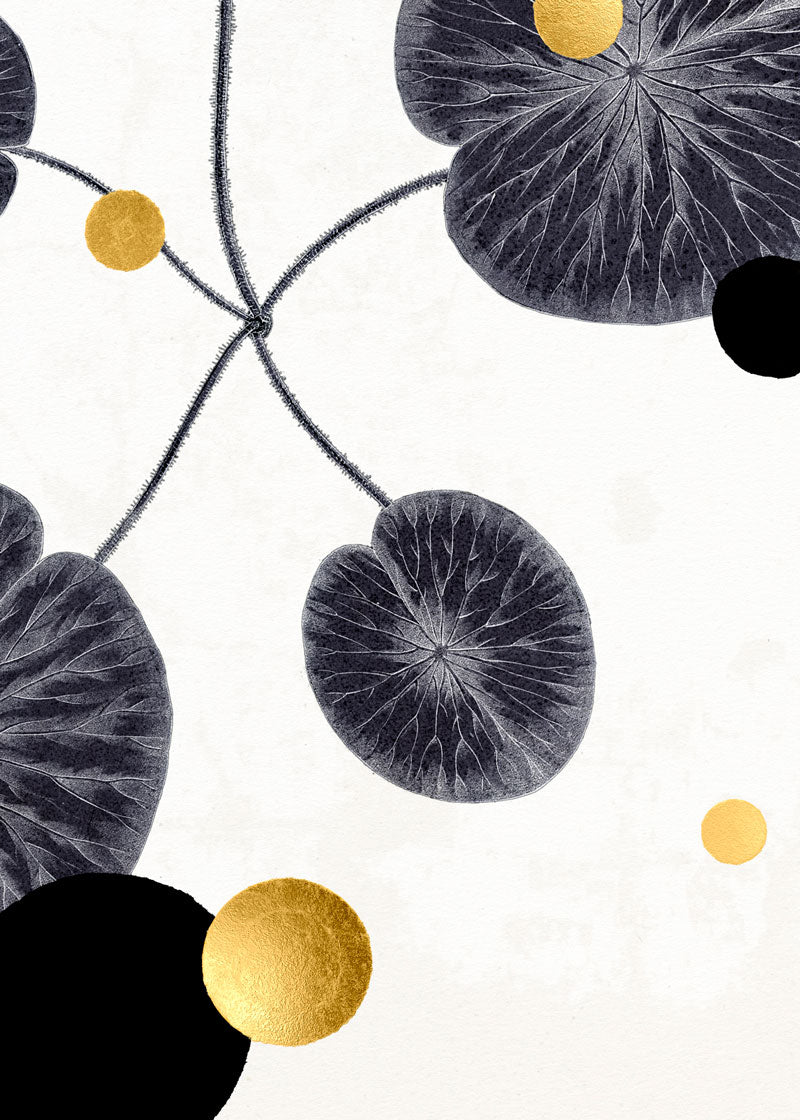 Gold and Superblack Dots Water Lilies paper
