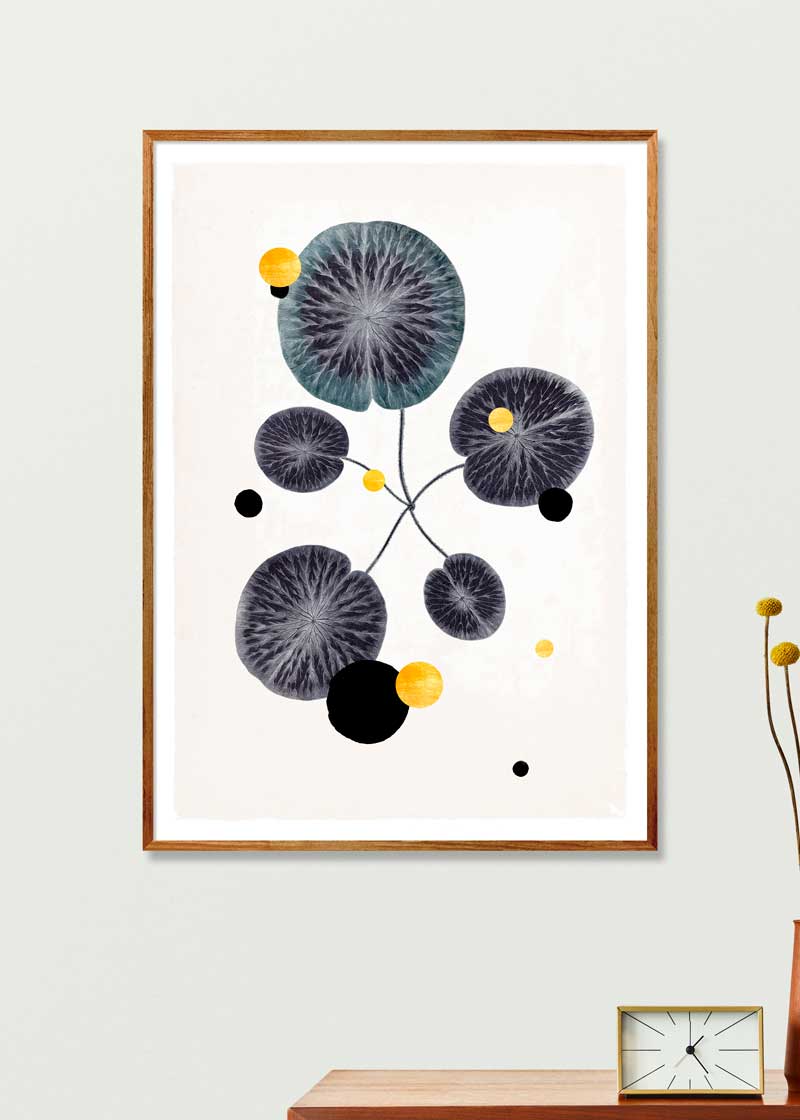 Gold and Superblack Dots Water Lilies paper