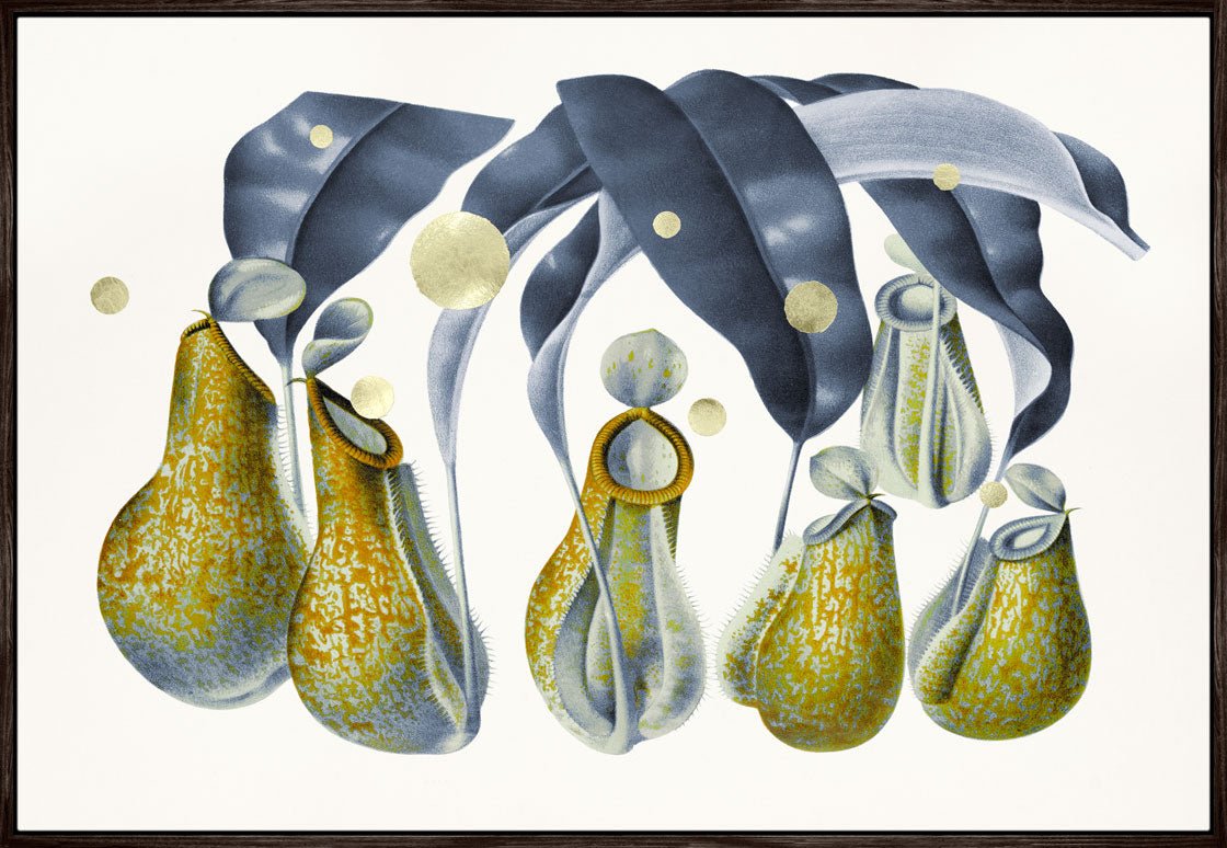 Gold Green Dots Nepenthes – Kunsttryk med 24K bladguld og grønne detaljer.