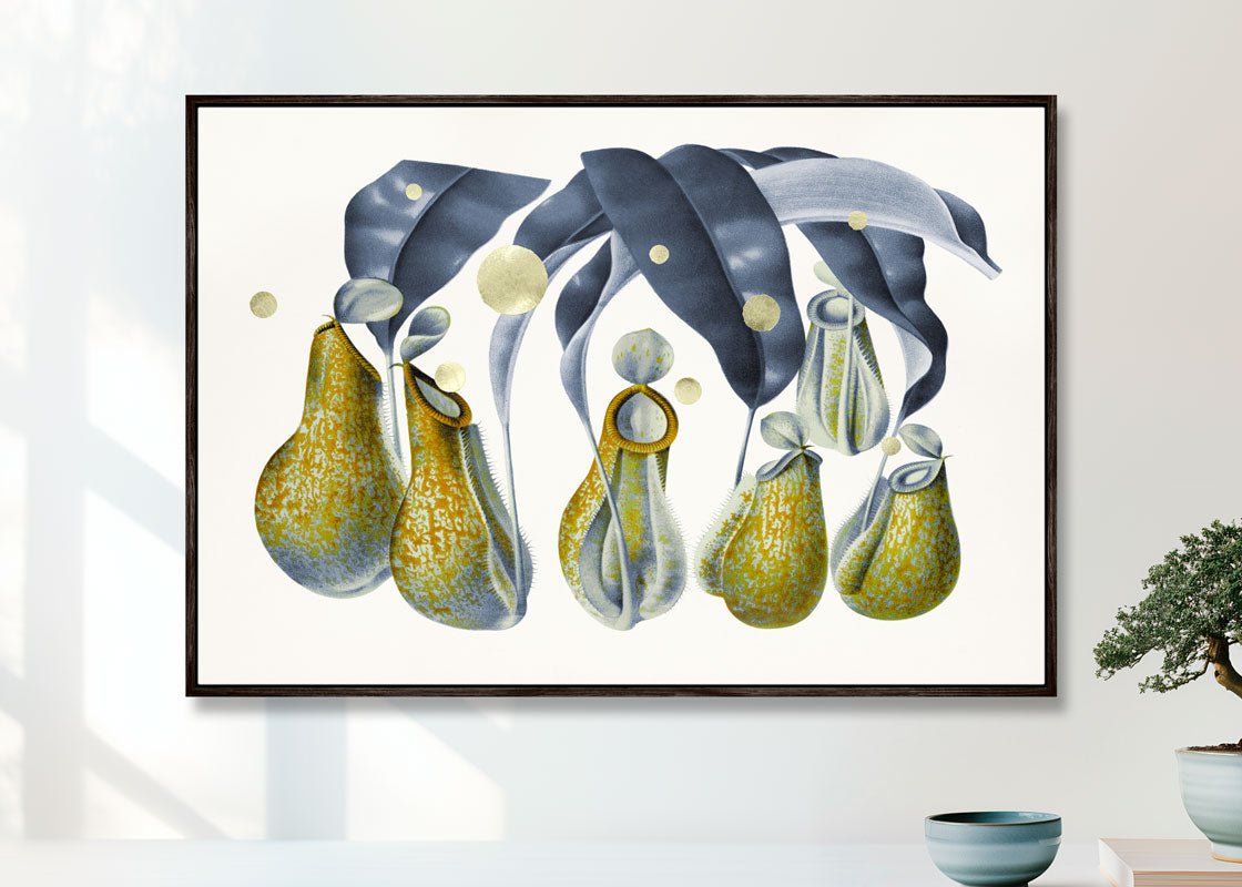 Gold Green Dots Nepenthes – Kunsttryk med 24K bladguld og grønne detaljer.
