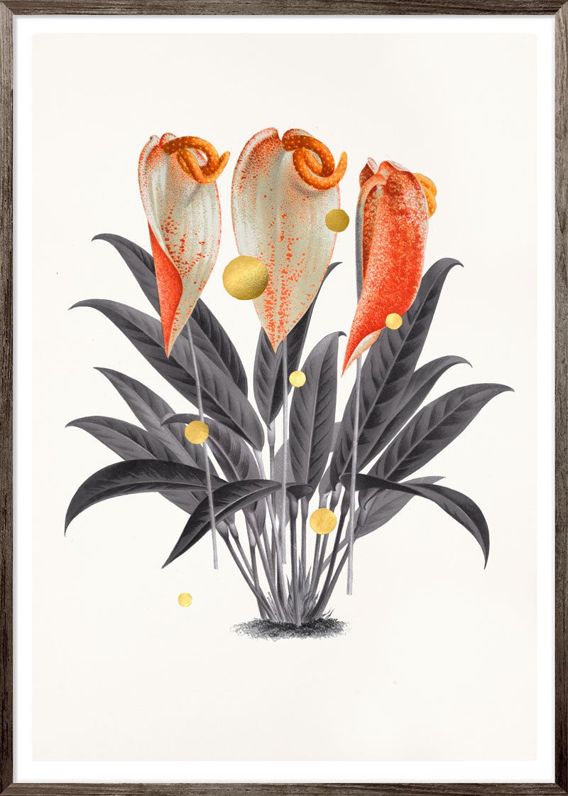 Gold Dots Anthurium – Giclée-print på Fabriano-papir, håndforædlet med 24K bladguld.