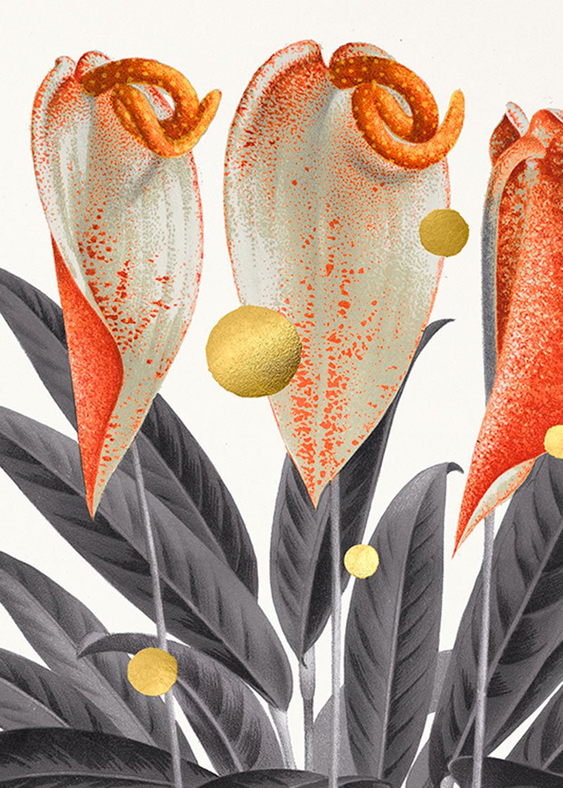 Gold Dots Anthurium – Giclée-print på Fabriano-papir, håndforædlet med 24K bladguld.