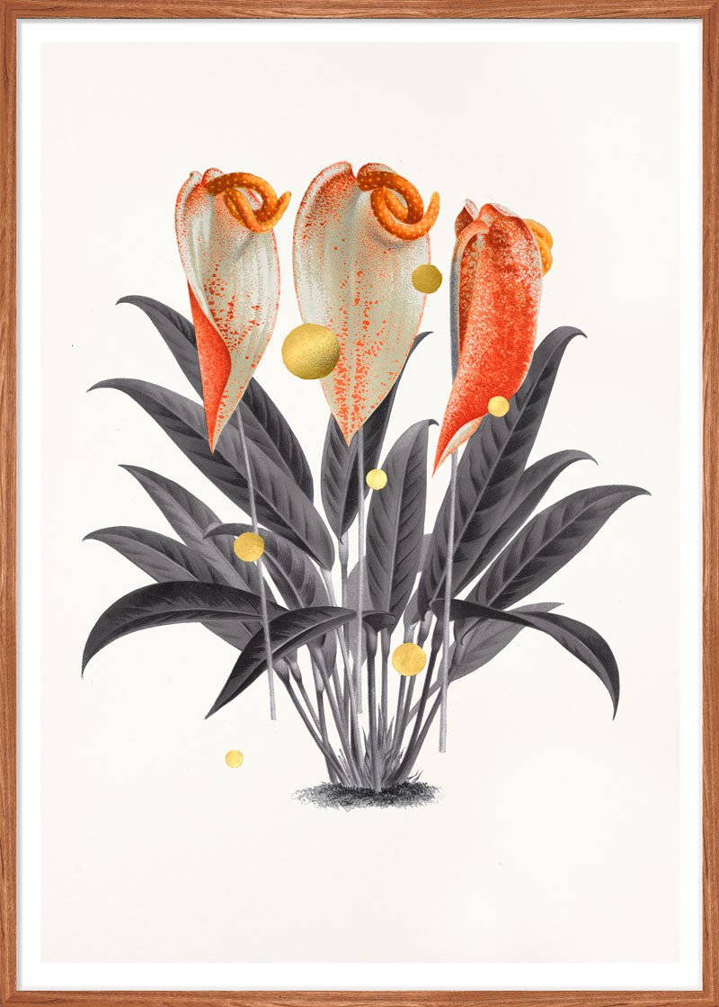 Gold Dots Anthurium – Giclée-print på Fabriano-papir, håndforædlet med 24K bladguld.