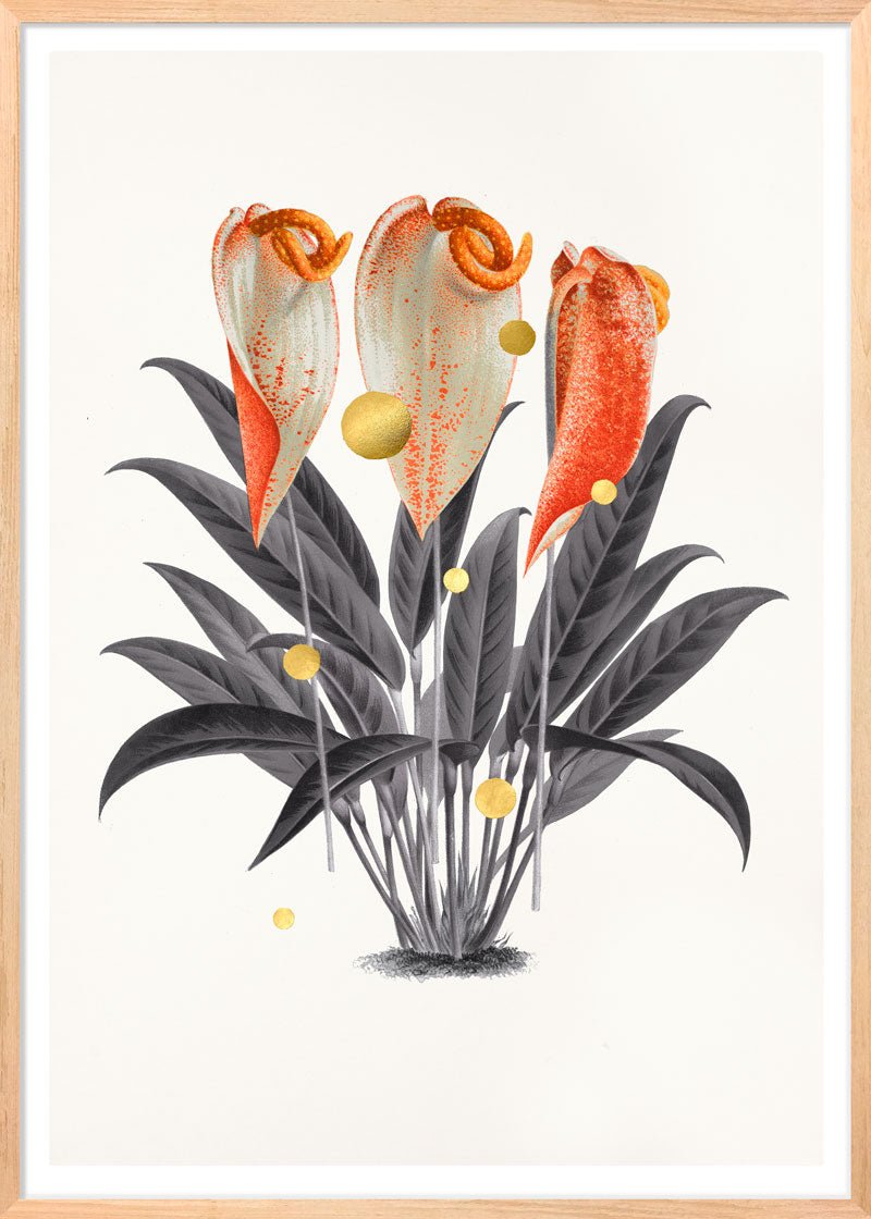 Gold Dots Anthurium – Giclée-print på Fabriano-papir, håndforædlet med 24K bladguld.