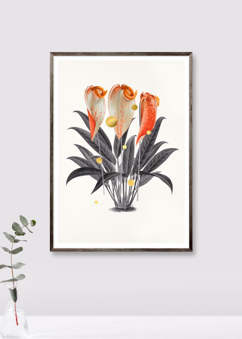 Gold Dots Anthurium – Giclée-print på Fabriano-papir, håndforædlet med 24K bladguld.