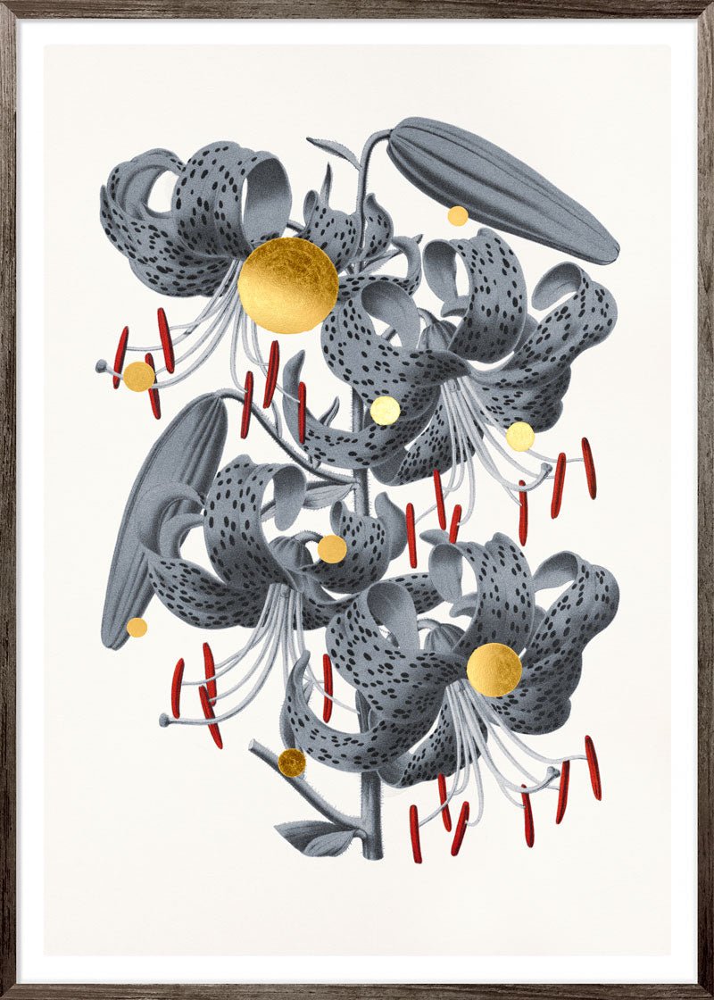 Gold Dots Tiger Lily – Giclée-print på Fabriano-papir, håndforædlet med 24K bladguld