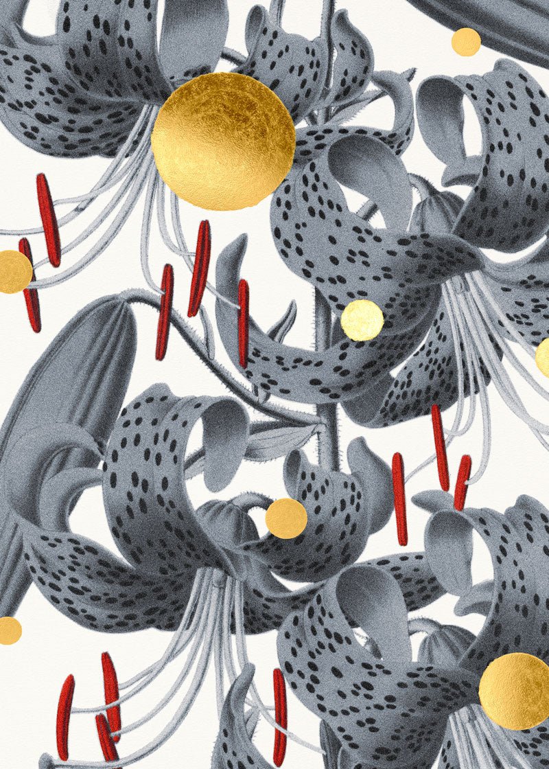 Gold Dots Tiger Lily – Giclée-print på Fabriano-papir, håndforædlet med 24K bladguld