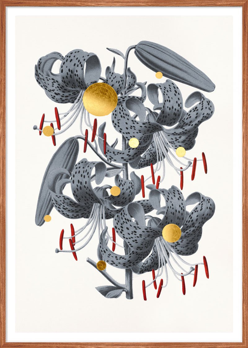 Gold Dots Tiger Lily – Giclée-print på Fabriano-papir, håndforædlet med 24K bladguld