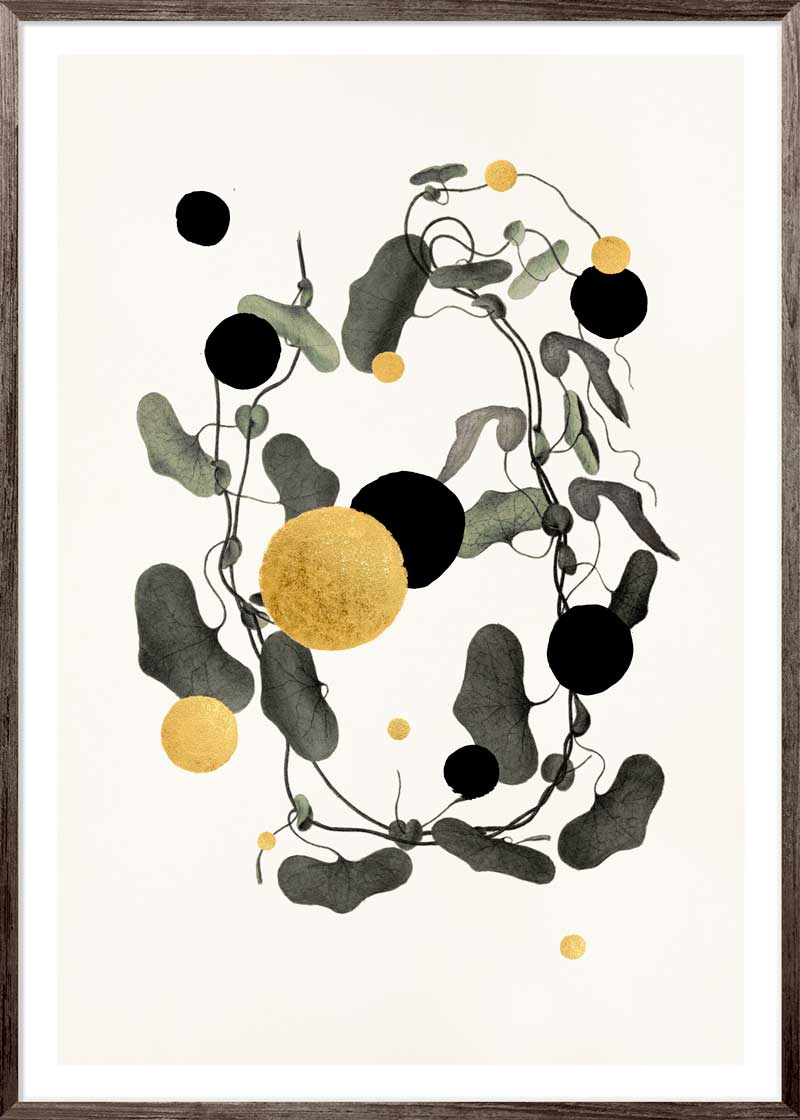 Gold and Superblack Dots Raja – Giclée-print på Fabriano-papir, håndforædlet med 24K bladguld og superblack