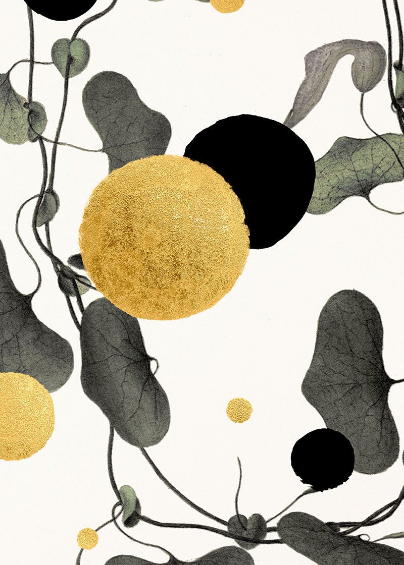 Gold and Superblack Dots Raja – Giclée-print på Fabriano-papir, håndforædlet med 24K bladguld og superblack