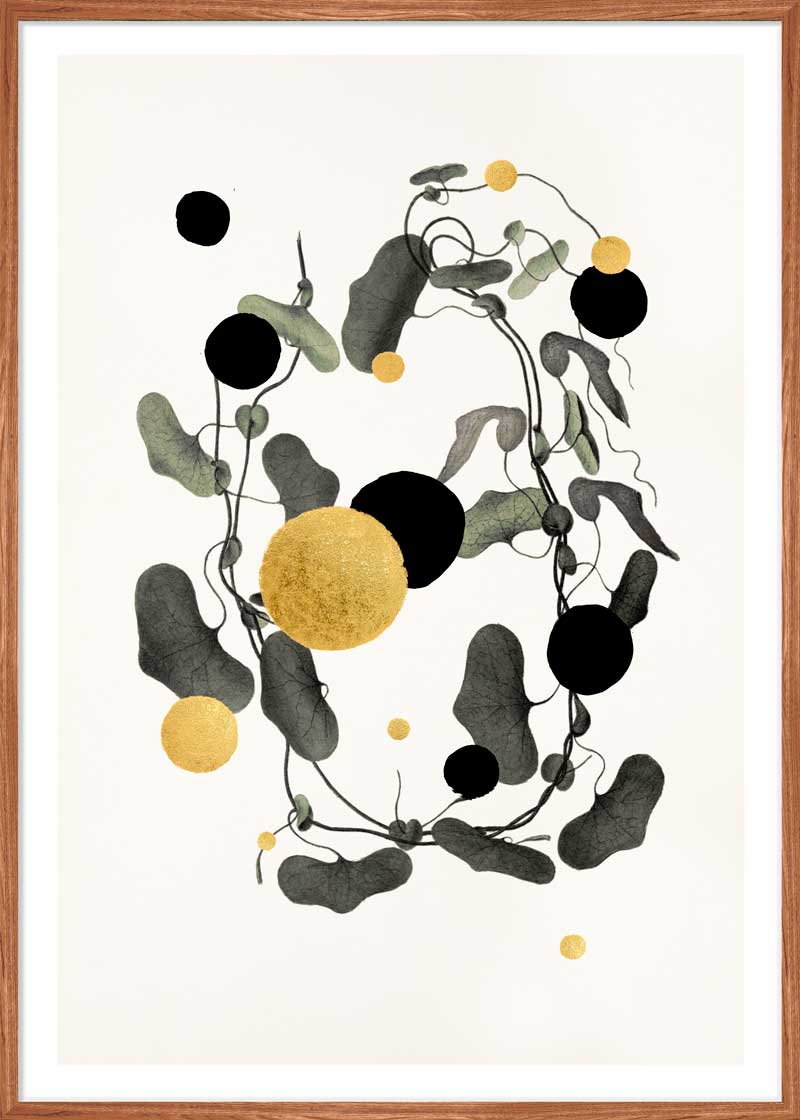 Gold and Superblack Dots Raja – Giclée-print på Fabriano-papir, håndforædlet med 24K bladguld og superblack