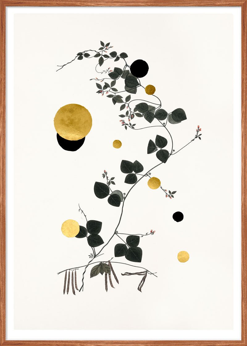 Gold and Superblack Dots Trigonella – Giclée-print på Fabriano-papir, håndforædlet med 24K bladguld og superblack