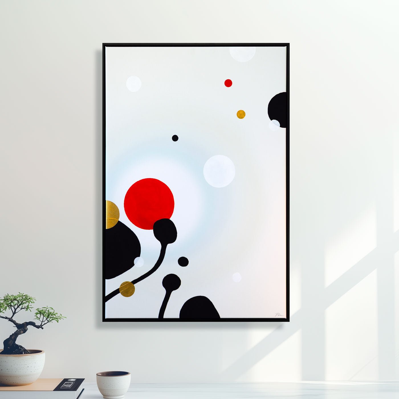 Stoltzestudio: Abstrakt Awake af Peter Stoltze – mixed media med 24K bladguld, sort ramme, 101 x 69 cm. Unikt signeret værk.