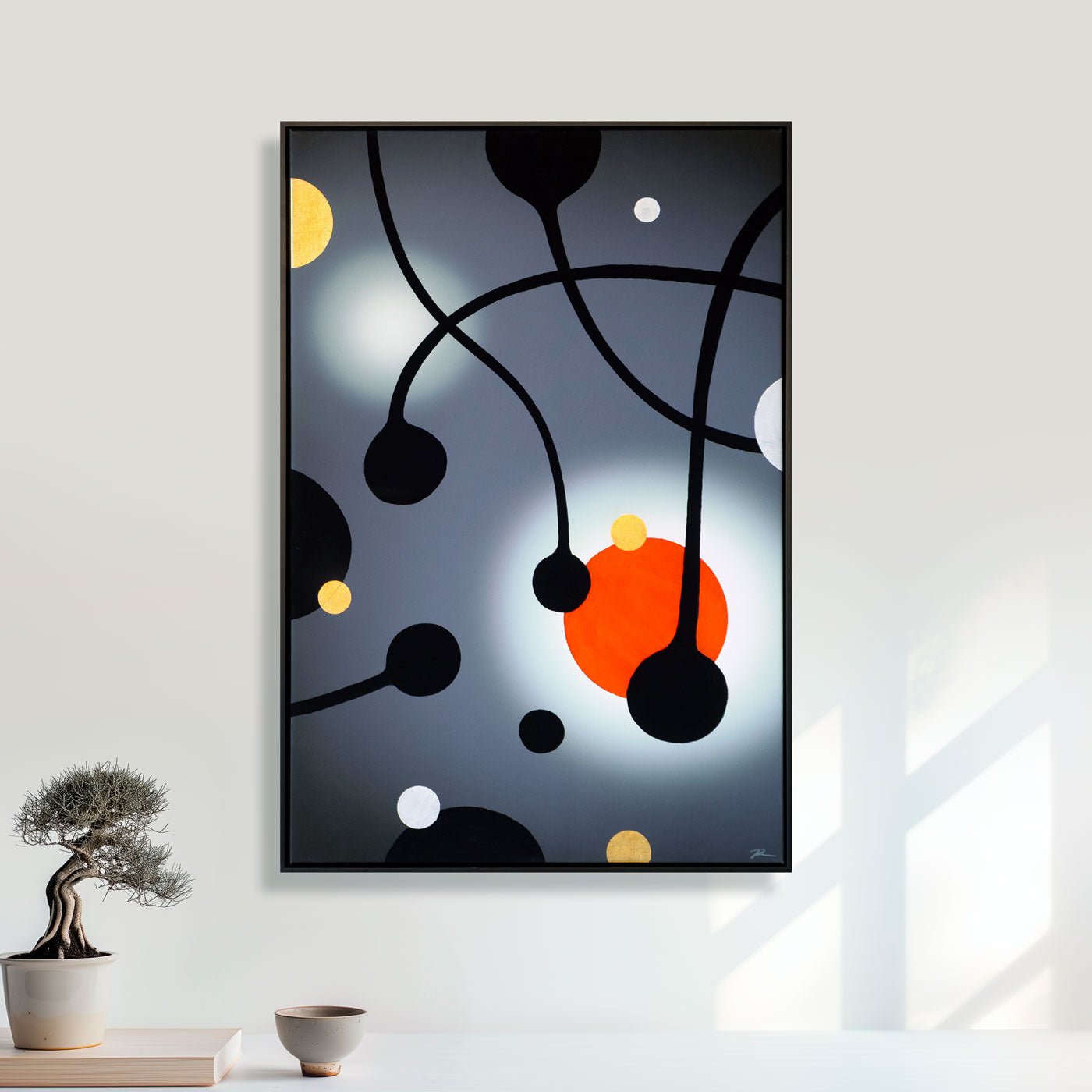 Stoltzestudio: Abstrakt Obsession af Peter Stoltze – mixed media med 24K bladguld, sort ramme