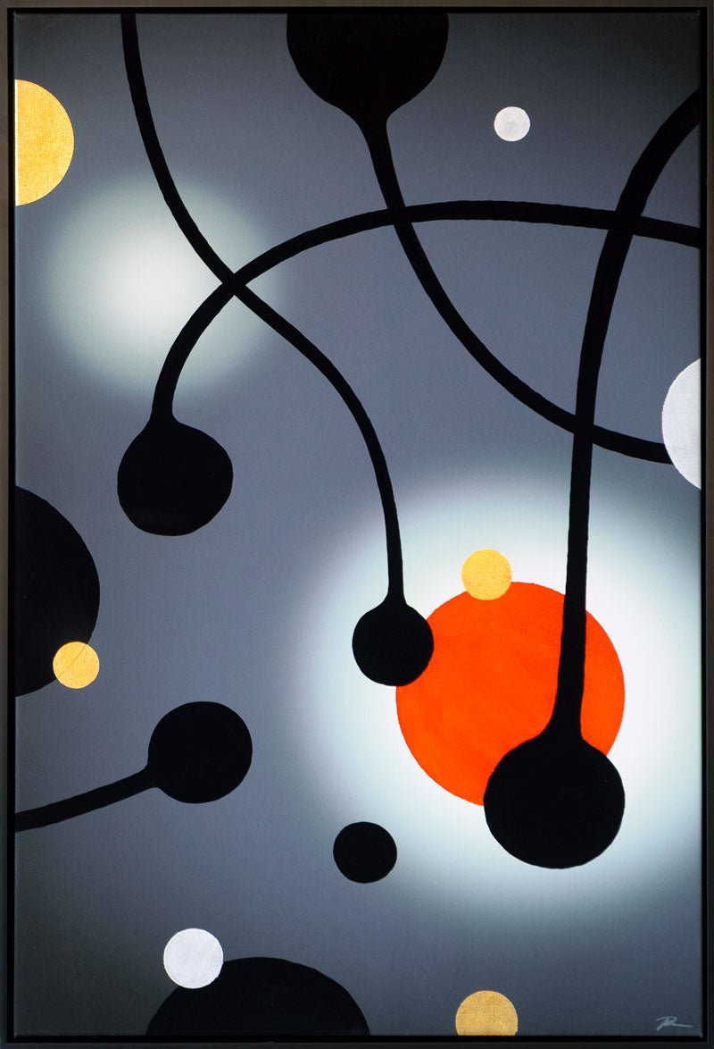 Stoltzestudio: Abstrakt Obsession af Peter Stoltze – mixed media med 24K bladguld, sort ramme