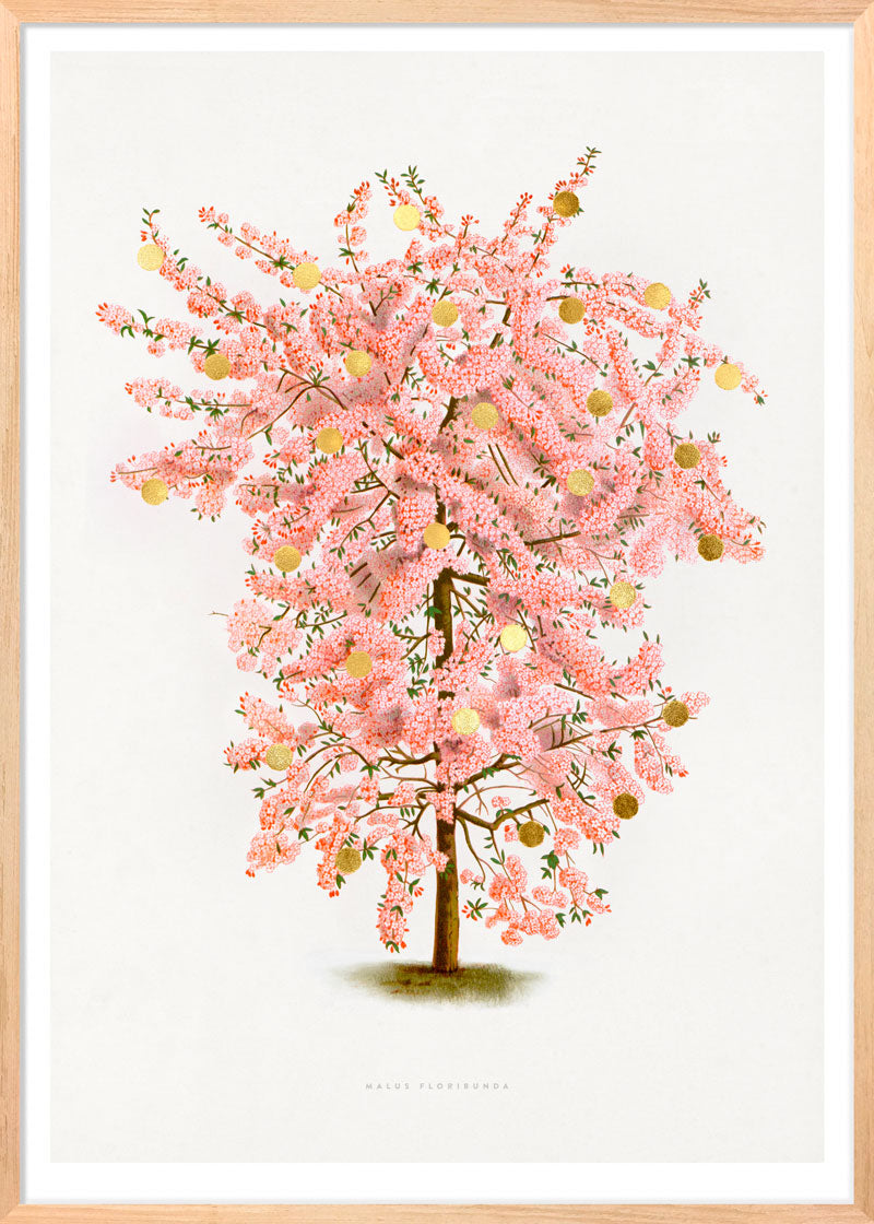 Gold Dots Pink Tree Paper