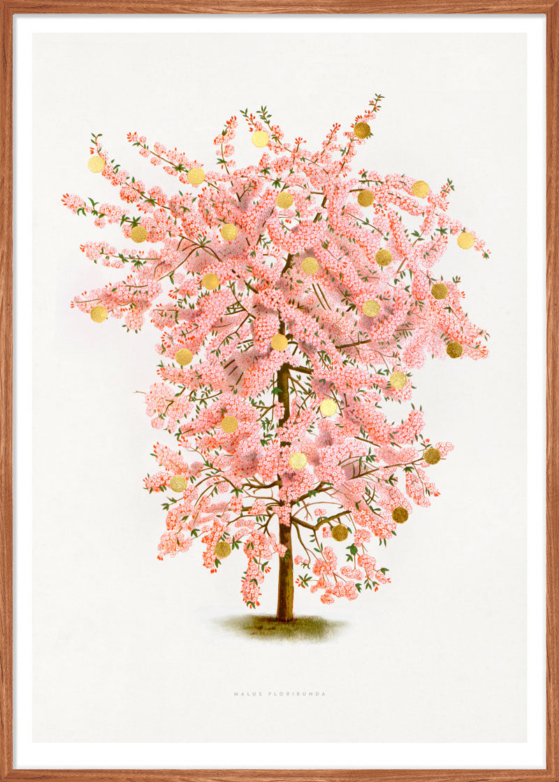 Gold Dots Pink Tree Paper