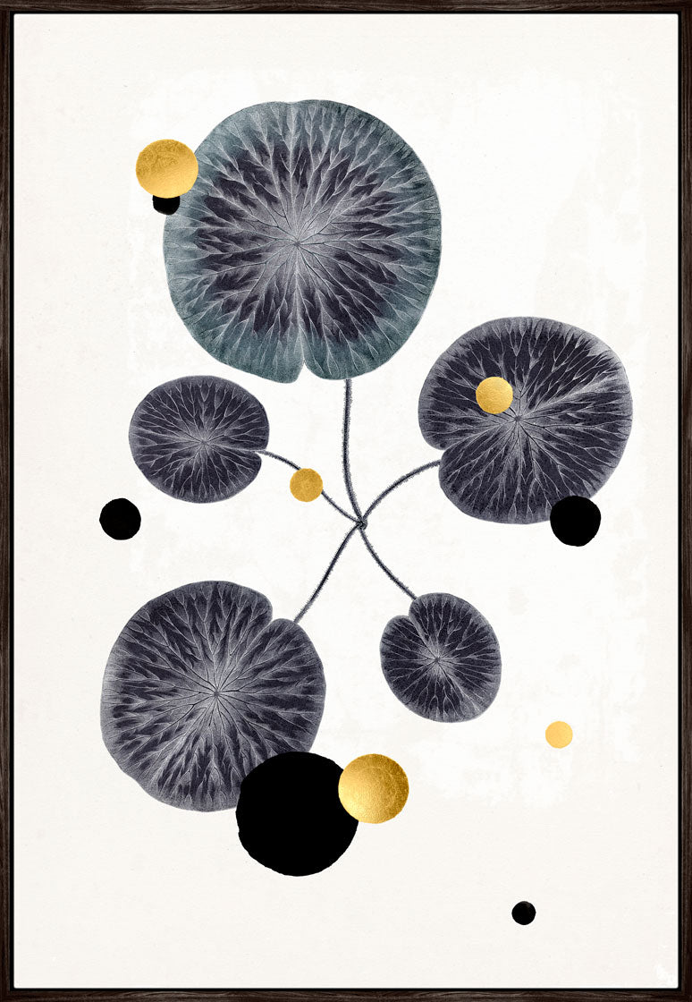 Gold and Superblack Dots Water Lilies Floating Frame