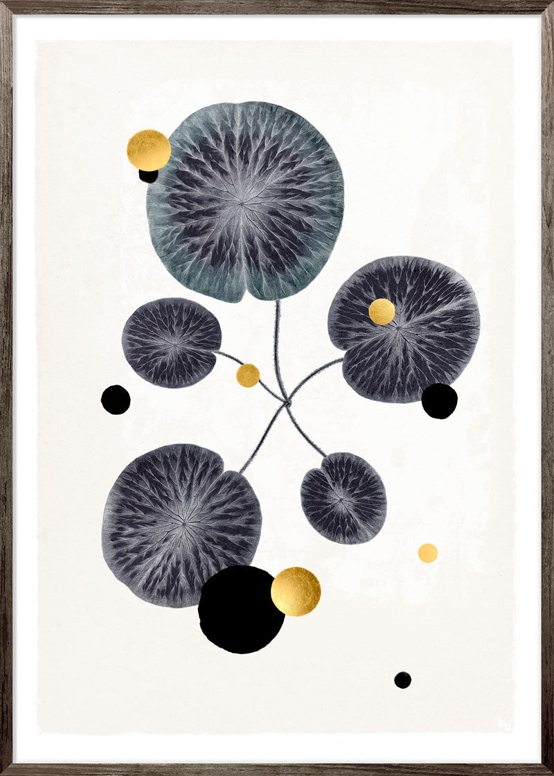 Gold and Superblack Dots Water Lilies paper